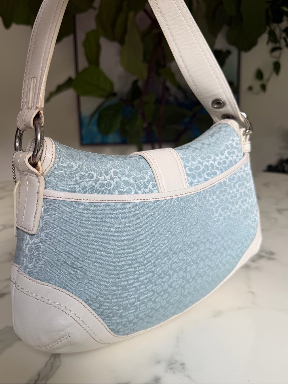 COACH Vintage Y2K Soho Mini Signature Medium Flap Shoulder Bag F109256 Sky Blue - Picture 16 of 16